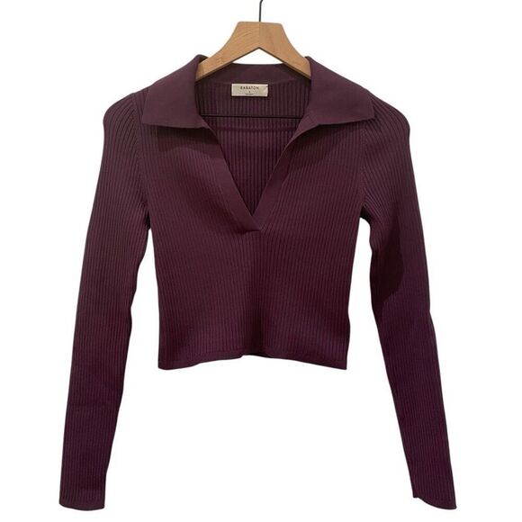 NEW Babaton Aritzia Sculpt Knit Polo Long Sleeve Top Small Minimalist Purple NEW Babaton Aritzia Sculpt Knit Polo Long Sleeve Top Small Minimalist Purple